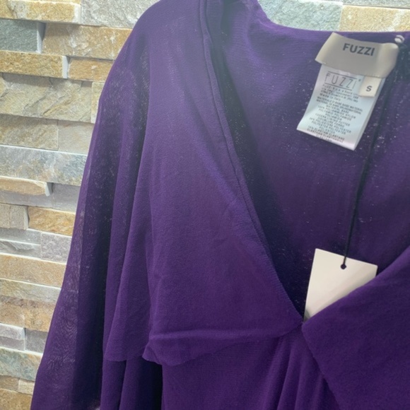 FUZZI V-neck Tulle Body-con Capelet Dress In Viola - Picture 7 of 8